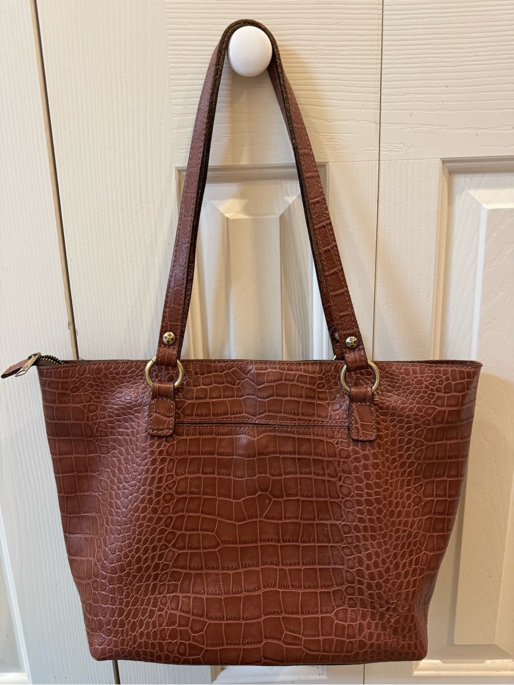 Patricia Nash Brown Croc-Embossed Tote with Gold Hardware